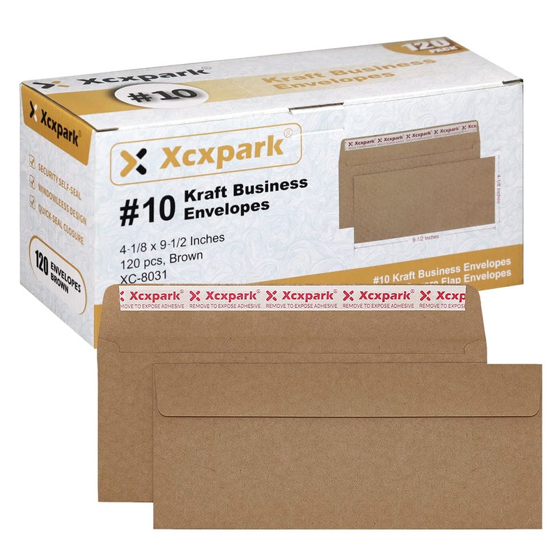 Xxcxpark أظرف أمان بنية ذاتية الإغلاق من كرافت عدد 120 قطعة مقاس 4-1/8 × 9-1/2 بوصة، أظرف غير مرئية بدون نافذة، أظرف ذات إغلاق سريع قوي للغاية بنمط أمان - Image 1
